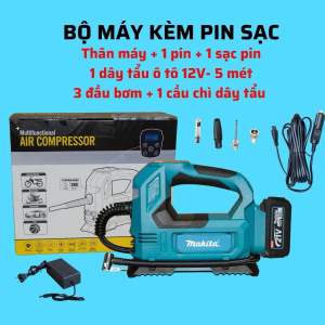 Máy bơm lốp ô tô dùng pin MAKITEC phổ thông 18-21V có cổng kết nối đầu tẩu ô tô máy bơm hơi không dây đa năng