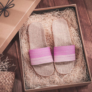 รองเท้าแตะพื้นไม้ลายถักสไตล์ย้อนยุคแบบสวมใส่สบายสำหรับในบ้านสำหรับผู้ชายและผู้หญิง รองเท้าแตะแบบสวมพื้นหนา ระบายอากาศได้ดี