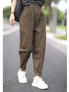 100% Pure Cotton Vintage Plaid Womens Casual Pants Spring Autumn Comfortable Breathable Harlan Trousers plus Size Long Trousers
