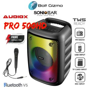 SonicGear Audiox Pro 500HD Portable Speaker with Bluetooth FM Radio Microphone Input FREE WIRED MIC