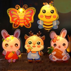 Mid-Autumn Festival LED Lantern PVC Luminous Lantern Kids DIY Handiwork Material Cartoon Animal Lamp For Festival Party Ornament