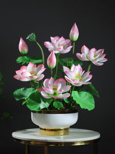 High-End Lotus Flower Artificial Plant Home Decor Buddha Altar Offering Living Room Flower Vase Decoration Fake Flower Pot