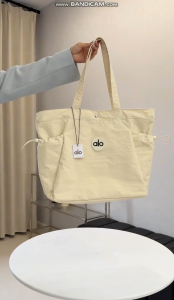 Alo Nylon Tote Bag Large Capacity Drawstring Side Pockets Shoulder Bag Lightweight Gym Travel Shopping Daily Women Handbag