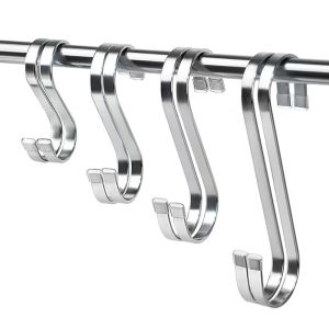 Stainless steel hooks Thickened flat bar hooks Kitchen hooks Hanging flat S-shaped hooks Multi-purpose S-shaped hooks 4pcs