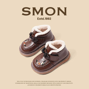 Princess Style Fleece Lined Cotton Shoes for Girls Warm Booties Baby Girls Leather Boots Childrens Autumn Winter New Arrival