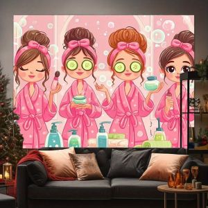 VIKAMA Hồng Hoạt Hình Áo Choàng Tắm Chăm Sóc Da Spa Treo Tường Thảm Trang Trí Nhà Cho Phòng Ngủ Phòng Khách Ký Túc Xá Ngộ Nghĩnh Polyester Treo Nghệ Thuật