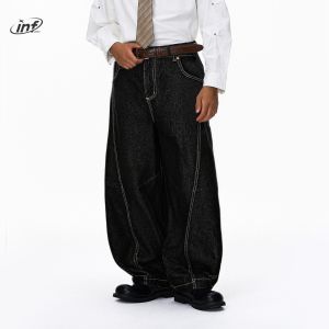 Thương hiệu Lạm Phát cắt thêu chắp vá quần ống rộng Mỹ quần denim lỏng Retro lười biếng quần ống rộng