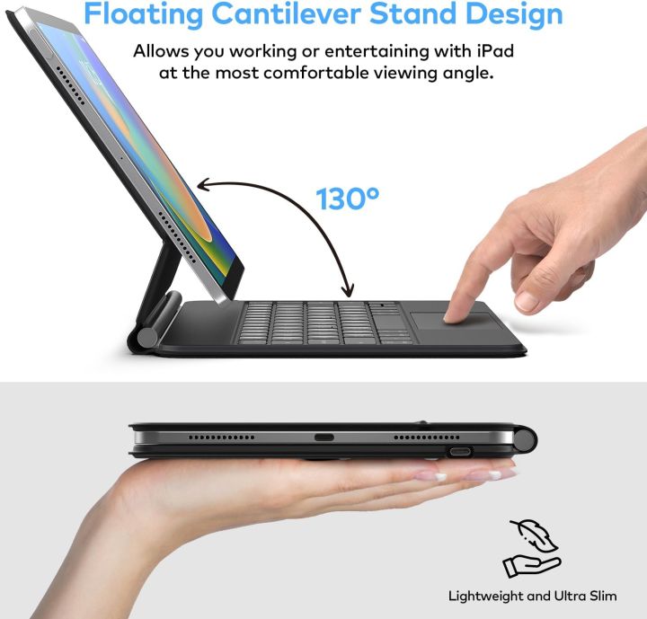 COCOQAC Magic-Style Keyboard Case for 10.9 iPad Air 2022 5th/ 4th Gen, iPad Pro 11 inch 2022 4th/ 3rd/ 2nd/ 1st Gen, Wireless Bluetooth Keyboard with Floating Stand, Multi-Touch Trackpad, Detachable Magnetic