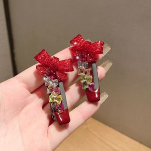 Elegant Red Butterfly Knot Rhinestone Hair Clip Womens Fashion Dongda Gate Side Clip Hair Styling Tool Sweet Style Crystal