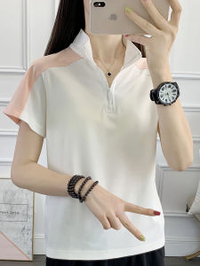 เสื้อยืดคอตั้งแห้งเร็วสำหรับผู้หญิง 2024 ฤดูร้อนใหม่ระบายอากาศได้ดีดูดซับเหงื่อผ้าไหมน้ำแข็งแฟชั่นสำหรับการวิ่งและกีฬา