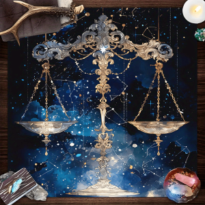 VIKAMA Libra Astrology Tablecloth Gold and Silver Scales Deep Blue Starry Sky Restaurant Study Astrology Decoration