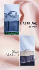 Bag In Bag Organizer Zipper Size M Bag Organizer Retsleting Medium Penata Tas Hand Bag - Pusat Grosir Eceran