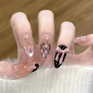 Bộ 24 Móng Tay Giả Hình Hạnh Nhân Thiết Kế Thời Trang Mắt Mèo Hoa Kim Cương Pháp Dáng Oval Dài Chất Liệu Acrylic Dán Liền Dễ Sử Dụng.