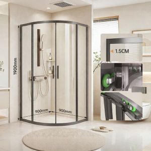 SSWW | Vách Ngăn Phòng Tắm Cửa Trượt Cong Chống Nổ Inox