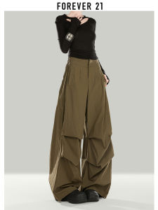 American Military Green Wide Leg Pants Womens High Waist Loose Fit Floor Length Workwear Trousers Autumn Fashion Casual Pants