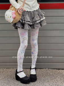 Original Sweet Girl Print Velvet Socks White Lolita Japanese Style Beautiful Leg Slimming Pantyhose Comfortable All Season Wear