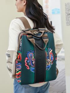 Travel Ethnic Style Retro Nylon Backpack Large Capacity Print Double Shoulder Handbag for Men And Women Soft Foldable Waterproof