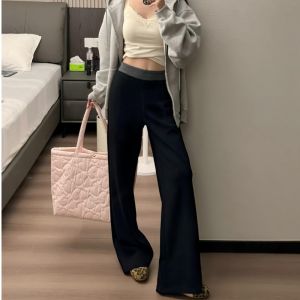 Quần Ống Đứng Dài Thường Ngày Cạp Cao Cho Nữ Mùa Thu 2024 Phong Cách Hàn Quốc Quần Ống Rộng Dài Đến Sàn