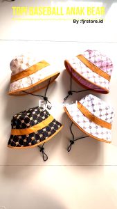 Topi Bucket Anak cowok & Perempuan Motif Bordir Bear - Baseball Untuk Usia 3 Bulan Sampai 4 Tahun