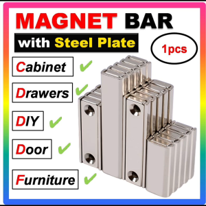 Strong Neodymium Magnetic Bar with Steel Plate | Magnet for Door Cabinet Wardrobe Gate Wall