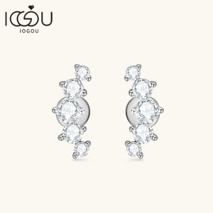 IOGOU D VVS1 Moissanite Earrings Graduated Curved Climber for Women Stud Piercing Earrings Real 925 Sterling Silver Fine Jewelry