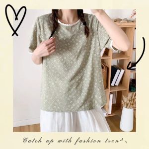 เสื้อคอกลมแขนสั้นผ้า สะอาดยิ่ง ความรู้สึกดอนเซียน ปังเป็นสิ่งที่จะมีความสวยงามในปัจจุบัน 💃🏼