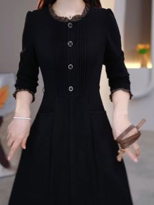 Elegant Long Sleeve Womens Dress High Waist A-Line Midi Autumn Winter Fashionable Base Layer for Coat Spring New Arrival