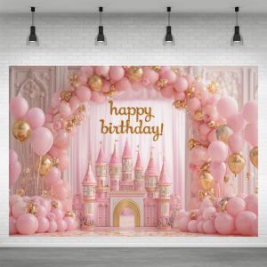 Princess Castle Backdrop Birthday Party Decor Pink Balloon Photography Background Girl Kid Gift Baby Shower Celebration Prop
