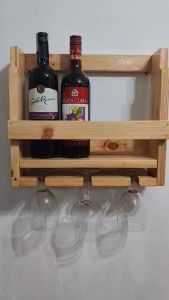Wine Rack | Wall Mounted Rack 3-4 Wine bottles with glasses 13"x15"