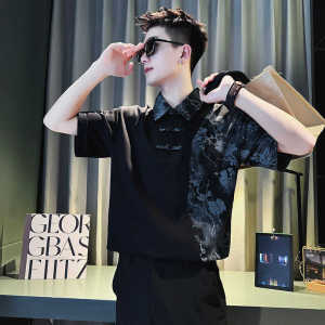 New Chinese Style Polo Shirt Short Sleeve Mens Summer Fashion Brand Casual Top Collar Splice T-Shirt Trendy Handsome Leisurewear