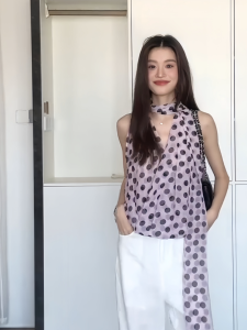 chaqi | Dotted Off-shoulder Loose Fitting Blouse Summer