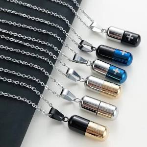 Vnox Hollow Pill Necklace for Men WomenCross EngravedCremation Urn PendantPerfume HolderAshes Vial Keepsake Memorial Jewelry