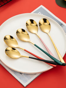 Long Handle 304 Stainless Steel Cute Creative Dining Spoon Korean Style Soup Spoon Home Use Eating Spatula High Aesthetic Value