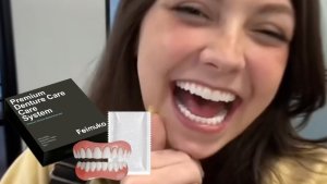 Feimuko Denture Decoration Set 1 Pair Denture With 50g Gutta Percha Natural Beauty Smile Comfortable Fit Resin Material Covers Missing Teeth Fixes Gaps Easy To Use Hot Water Activation