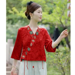 0160 CNY Leizu Embroidered Wrap Top Baju Imlek Retro Chic Vintage Style