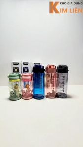 Bình nước trong HOKORI 700ml nhựa VIỆT NHẬT cao cấp - Thể thao chống tràn nút nhấn mở nắp - 0082