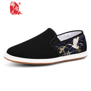 Mens Casual Slip-On Shoes Old Beijing Cloth Shoes Breathable Rubber Sole Comfortable Driving Shoes round Toe Flat Heel