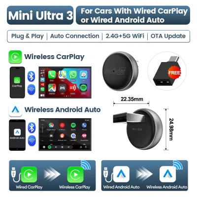 CarlinKit | Mini Ultra 3 CarlinKit 5.0 Wireless Adapter Wireless CarPlay Android Auto For OEM Car Plug & Play WiFi Bluetooth Auto Connection