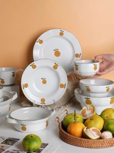 ชามสองหูเซรามิกสไตล์ญี่ปุ่นขนาดใหญ่ จานใส่น้ำซุป จานใส่ข้าว จานใส่ผัก ลายดอกไม้ ชามสำหรับทานอาหารทั่วไป