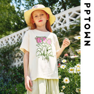 Girls Summer Fashionable Short Sleeve T-Shirt Childrens Printed Top Half Sleeve Base Shirt Cotton Polyester Blend Casual Wear