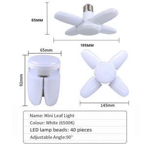 E27 Fan Shape Foldable LED Bulb AC220V/110V Deformation for Home Ceiling Lights Warehouse and Garage White Leaf Light 6500K