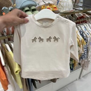 Skin-friendly Long-sleeve Round-neck Childrens T-shirt Embroidered Cartoon Horse Versatile Casual Top for Kids Autumn New Arrival