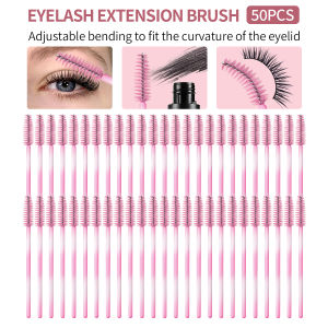 50PCS Disposable Mascara Wands Pink Spiral Eyelash Brushes with Soft Durable Hair Bendable Wands for Lash Extension & Eyebrow