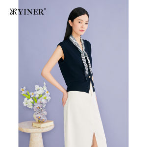 YINER | Elegant Contrast Design Sash V-Neck Casual Work Knitwear