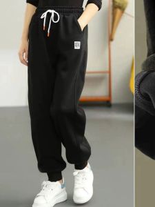 กางเกงวอร์มผ้าขนแกะหนาสำหรับเล่นกีฬาแบบสวมหัวสำหรับผู้หญิง กางเกงขายาวทรงหลวมสไตล์ฮาราจูกุ กางเกงขายาวทรงหลวมสำหรับใส่ลำลองในฤดูใบไม้ผลิและฤดูใบไม้ร่วง