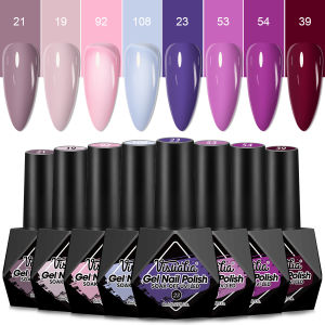 ชุดยาทาเล็บเจลสีกลมเงา 8 ชิ้น ลายเรขาคณิต ป้องกันการแพ้ ติดทนนาน ใช้กับหลอด UV/LED ไม่มีกลิ่น สีน้ำตาล แดง ชมพู หลายเฉด