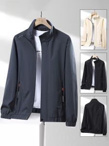 ROMON | Lormen Mens Stand Collar Jacket Casual Loose Workwear Windproof Short Style Polyester Fiber Outerwear Fashionable Autumn Spring