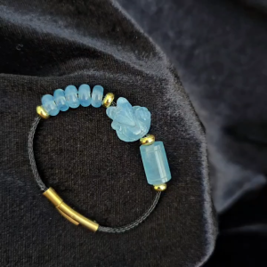 Q2327 Vòng lu thống ngũ điếu hồ ly Aquamarine xanh dương dây cáp khóa bấm Thủy và Mộc - Phong Thuỷ TUDO P
