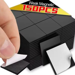 【Swan Home】50/150PCS Square Magnetic Sheet Self Adhesive Black Magnets Rubber Flexible Small Sticky Magnets Stickers DIY Craft Fridge Decor ﻿