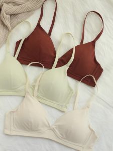 สไตล์ฝรั่งเศส สบายลึก V เปลือยไม่มีรอยต่อ เรียบง่าย หน้าอกใหญ่ปรากฏ Modal ขนาดเล็ก อ่อนโยนต่อผิว ระบายอากาศได้ดี เสื้อชั้นในสําหรับผู้หญิง